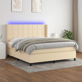 Posteľ boxsping s matracom a LED krémová 160x200 cm látka 3138330