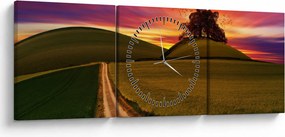 Obraz poľa a farebného neba (s hodinami) (90x30 cm)
