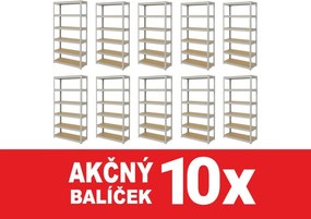 Akcia 10x Regál 220x90x60 cm pozinkovaný 6-policový, nosnosť 1050 kg