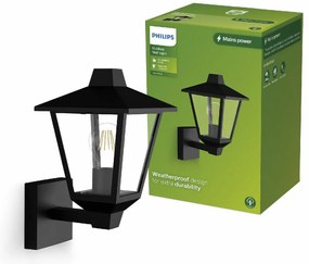 Vonkajšie nástenné svietidlo Philips Kinno sosvetlením čierne, E27, max. 1x25 W