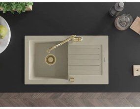 Mexen Pablo, granitový drez 752x436x161 mm, 1-komorový a drezová batéria Carla, béžová, 6510-69-670700-50
