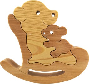 AMADEA Drevené puzzle hojdací medveď, masívne drevo dvoch druhov drevín, 13,5x12x3 cm