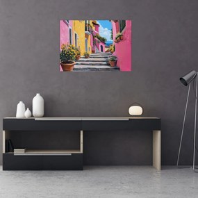 Sklenený obraz - Ružová ulička (70x50 cm)