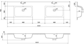 Mexen Otis, dvojité umývadlo zapustené do dosky 161 × 46,5 cm, biela matná, 25181601D