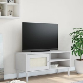 TV skrinka SENJA ratanový vzhľad biela 106x40x49 cm borovica 358041
