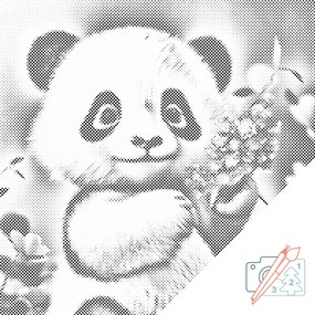 Gario Bodkovanie Roztomilá panda Rozmery: 50 x 50 cm, Rámovanie: Iba zrolované plátno, Farba bodiek: Čierna