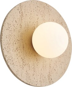 Nástenná lampa Japandi okrúhla z prírodného kameňa s opálovým sklom - Josie