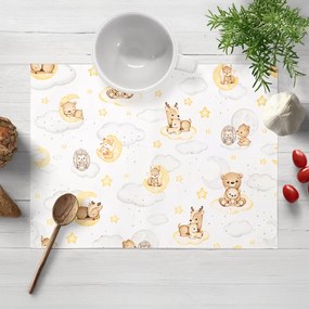Biante Detské bavlnené prestieranie na stôl Sandra SA-461 Zvieratká medzi hviezdičkami na bielom 30x40 cm