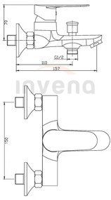Invena Esla, nástenná vaňová batéria, chrómová, INV-BW-94-001-V