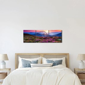 Obraz - Horská rozkvitnutá krajina (s hodinami) (90x30 cm)