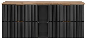 Závěsná skříňka pod umyvadlo Casad s deskou 140 cm dub wotan/černá