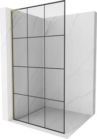 Mexen Kioto L, sprchová zástena Walk-In 120 x 200 cm, 8mm číre sklo čierny vzor, zlatý matný profil, 800-120-103-55-77