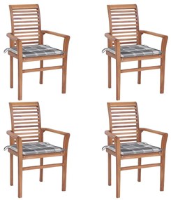 Jedálenské stoličky 4 ks sivé kockové podložky tíkový masív