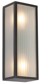 Vonkajšia nástenná lampa čierna s rebrovaným sklom 2-svetlá IP44 - Charlois