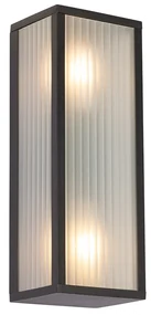 Vonkajšia nástenná lampa čierna s rebrovaným sklom 2-svetlá IP44 - Charlois