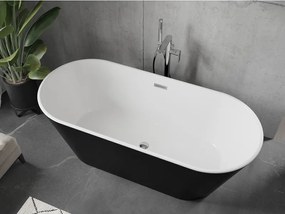 Mexen Flavia, voľne stojaca vaňa 150 x 75 cm, biela-čierna, chrómový prepad, 54031507575-01