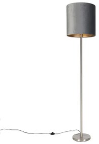 Moderná stojanová lampa z oceľového textilného tienidla sivá 40 cm - Simplo