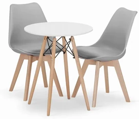 Jedálenský stôl TODI biely 60 cm s dvoma stoličkami MARK sivé