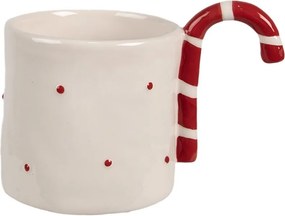 Béžový keramický hrnec s cukrovou hůlkou Candy - 14*9*10 cm / 325 ml