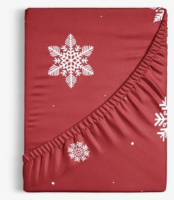 Goldea bavlnená napínacia plachta - snehové vločky na červenej 90 x 200 cm