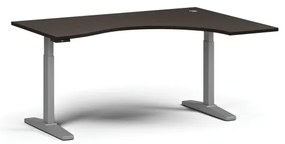 Výškovo nastaviteľný stôl, elektrický, 675-1325 mm, ergonomický pravý, doska 1600x1200 mm, sivá podnož, wenge