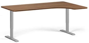 Výškovo nastaviteľný stôl, 180x120 cm, 2 motory, L/P, sivá podnož, orech