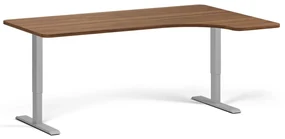 Výškovo nastaviteľný stôl, 180x120 cm, 2 motory, L/P, sivá podnož, orech