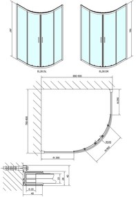 Polysan Polysan, EASY LINE štvrťkruhová sprchová zástena 900x800mm, L/R, čire sklo, EL2815