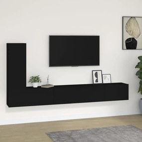 3-dielna súprava TV skriniek čierna spracované drevo 3114319