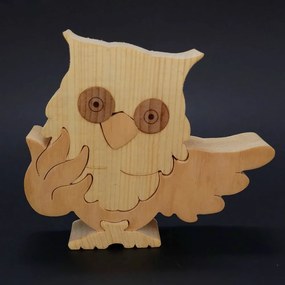 AMADEA Drevené puzzle sova, masívne drevo dvoch druhov drevín, 15 cm