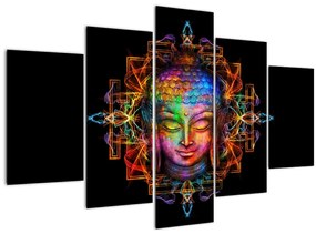 Obraz - Busta Budhu v neónových farbách (150x105 cm)