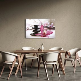 Obraz masážnych kameňov a orchidey na vode (90x60 cm)