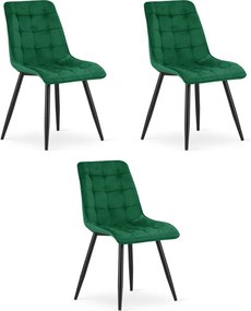 Set troch jedálenských stoličiek SPLIT zamatové zelené / čierne nohy (3 ks)