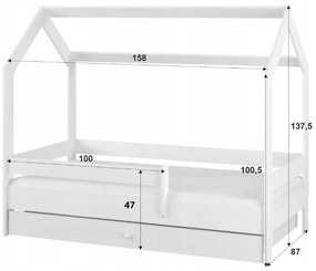 Detská domčeková posteľ so šuplíkom LITTLE HOUSE - biela - 160x80 cm