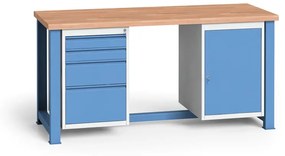 Dielenský stôl KOVONA, 1 závesná skrinka a 4 zásuvky na náradie, buková škárovka, pevné nohy, 1700 mm