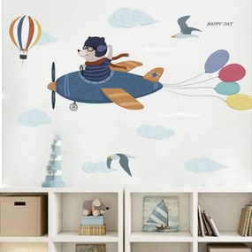 PIPPER | Samolepka na stenu "Medveď v lietadle" 55x150 cm