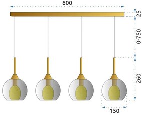 Toolight - Závesné svietidlo 4xG9 60W APP899-4CP, čierna-zlatá, OSW-03202
