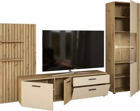 Obývacia stena Gatwick, dub artisan/kašmírová béžová, s osvetlením