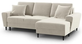 Béžová zamatová rozkladacia/s úložným priestorom rohová pohovka (pravý roh/s leňoškou) Kyoto – Cosmopolitan Design