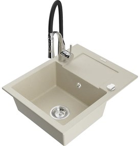 Mexen Enzo, 1-komorový granitový drez 576x465x174 mm a drezová batéria Aster, béžová, 6506-69-73450-07