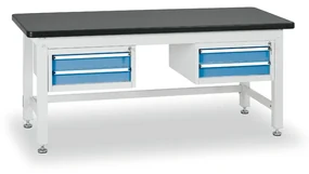 Pracovný stôl do dielne BL s 2 závesnými boxami na náradie, MDF + PVC doska, 4 zásuvky, 1800 x 750 x 800 mm