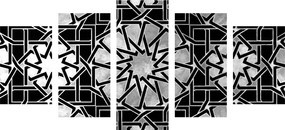 5-dielny obraz orientálna mozaika v čiernobielom prevedení - 200x100