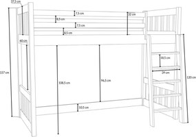 Detská vyvýšená posteľ z masívu borovice ALVIN - 200x90 cm - PRÍRODNÁ BOROVICA