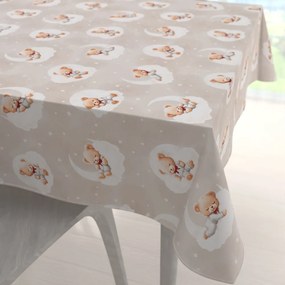 Biante Detský bavlnený štvorcový obrus Sandra SA-744 Spiace medvedíky na obláčikoch na sivobéžovom 70x70 cm