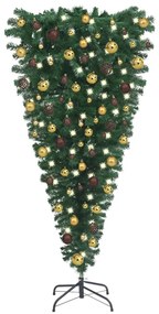 Prevrátený osvetlený umelý vianočný stromček s guľami 210 cm 3078017