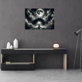 Obraz – Čiernobiely strom v splne (70x50 cm)