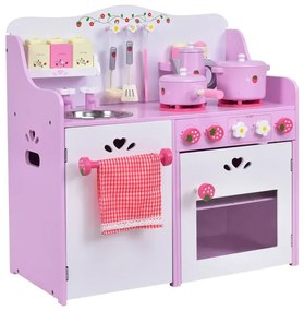 Ružovo-biela drevená kuchynka na hranie pre deti