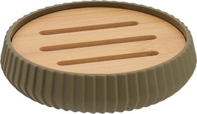 Sada kúpeľňových doplnkov Roza, olivová/s drevenými prvkami