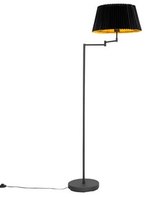 Stojaca lampa čierna s čiernym skladaným tienidlom a nastaviteľným ramenom - Ladas Deluxe