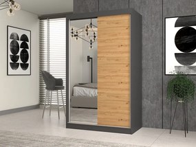 Šatní skříň Iga se zrcadlem 120 cm antracit/dub artisan